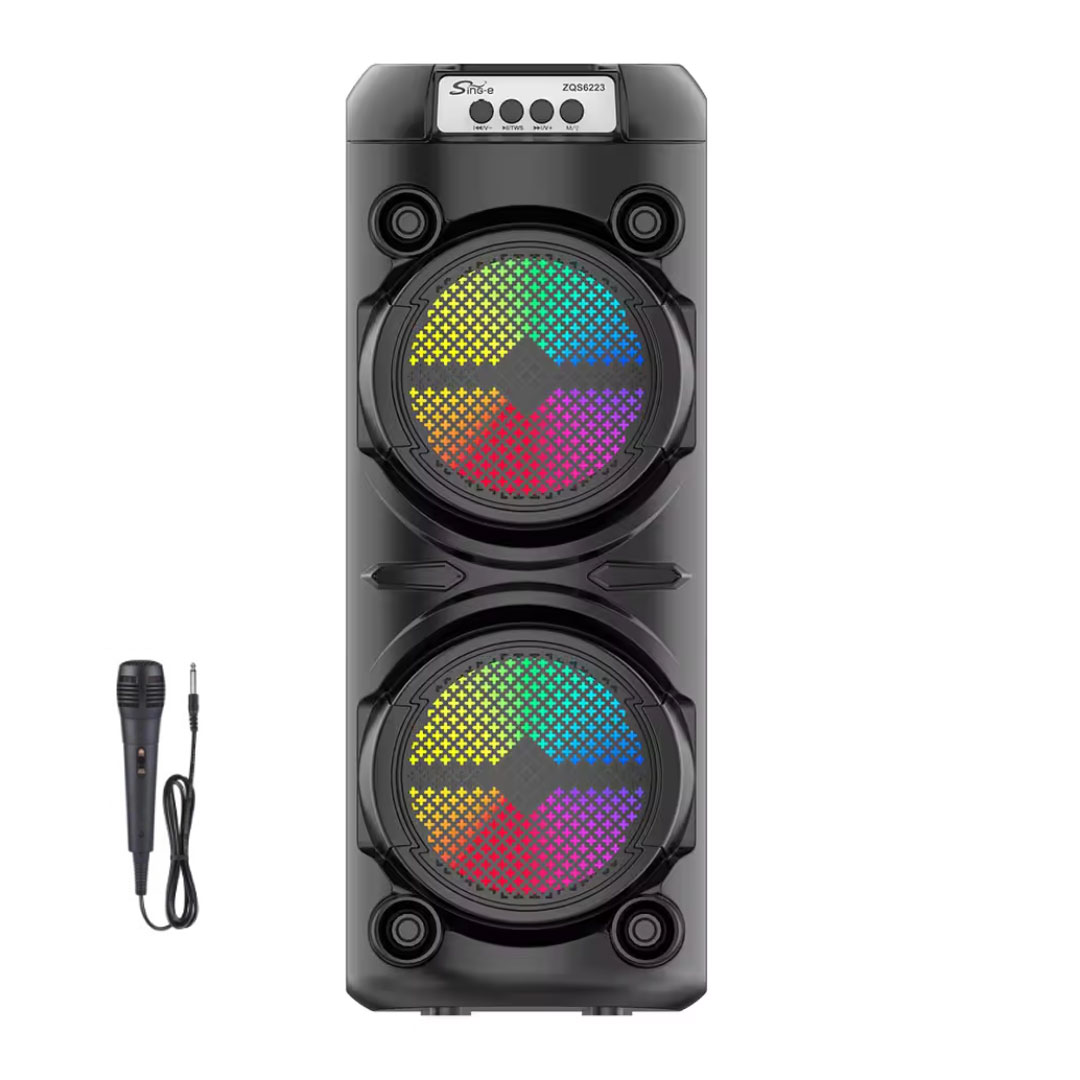PACHET PROMO : Boxa portabila ZQS6223 + stick 4GB cadou, Bluetooth, Karaoke led player, Microfon, 1800mAh, 100W PMPO, 51cm PACHET PROMO : Boxa portabila ZQS6223 + stick 4GB cadou, Bluetooth, Karaoke led player, Microfon, 1800mAh, 100W PMPO, 51cm
